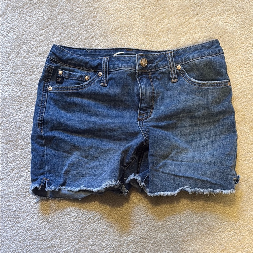 Seven7 Blue Jean Shorts with Frayed Hem